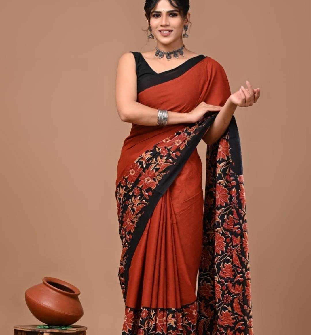 Bagru Block Printed Mulmul Cotton Saree